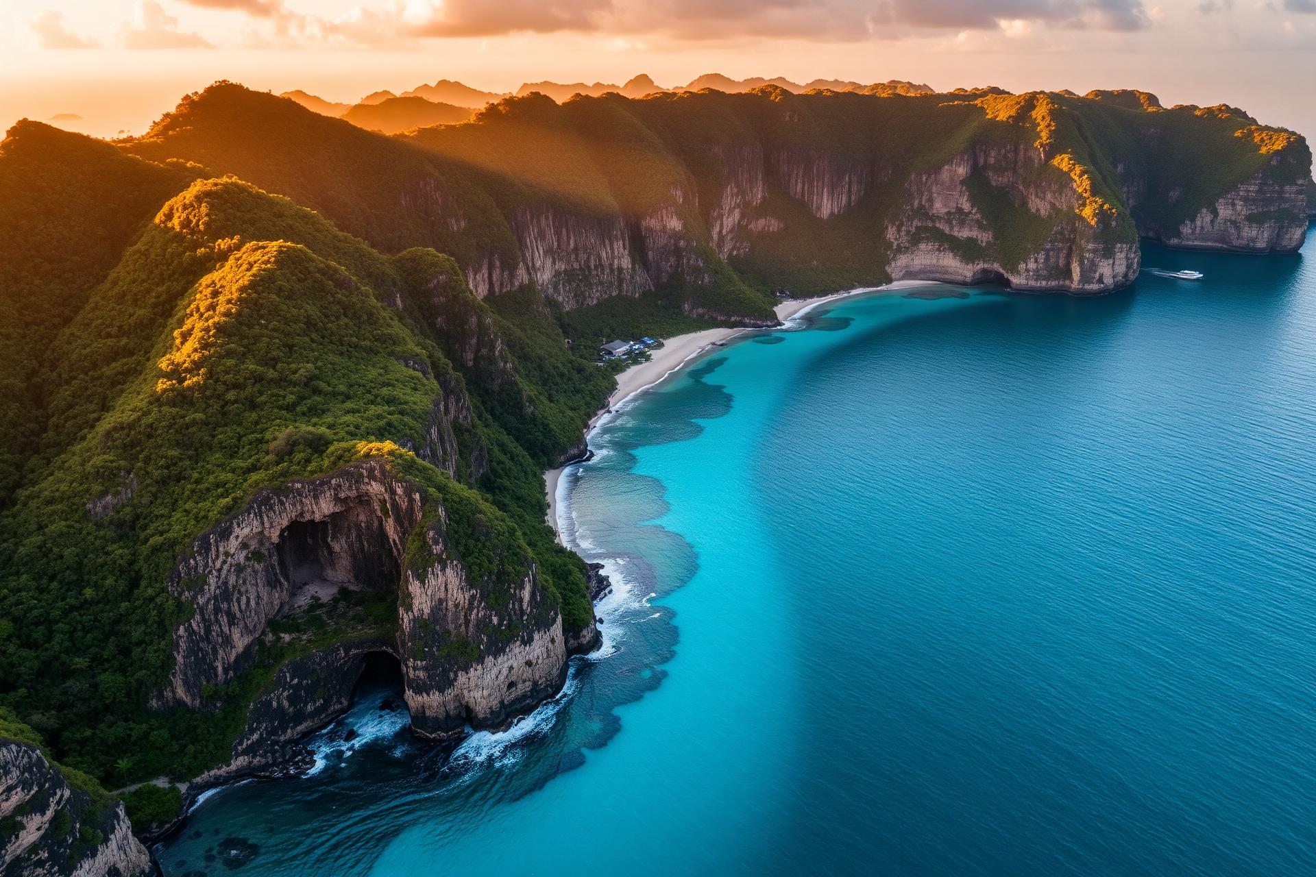 Turquoise coastline at golden hour